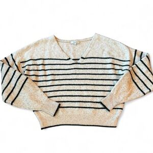 Madewell Striped V-Neck Wool Blend Sweater Size M CKPA4318390 Cotton Merino EUC
